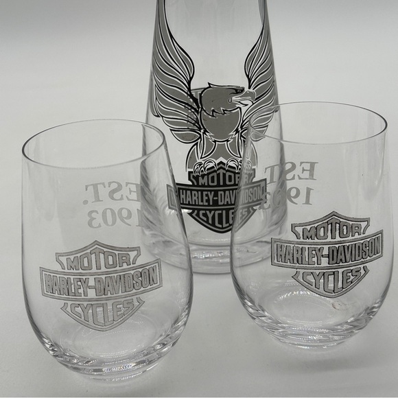 Harley Davidson Eagle & Shield Glass Cocktail Mixer/Hand Blown Glass With Glass - Picture 11 of 13